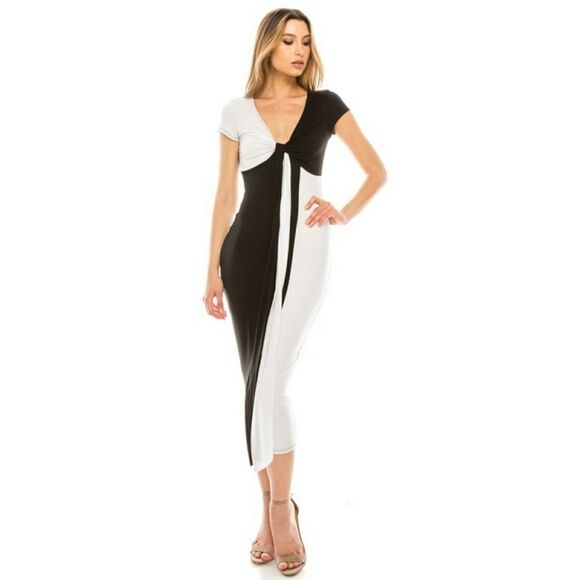 Color Block Front Knotted Midi Dress - Picture 4 of 6